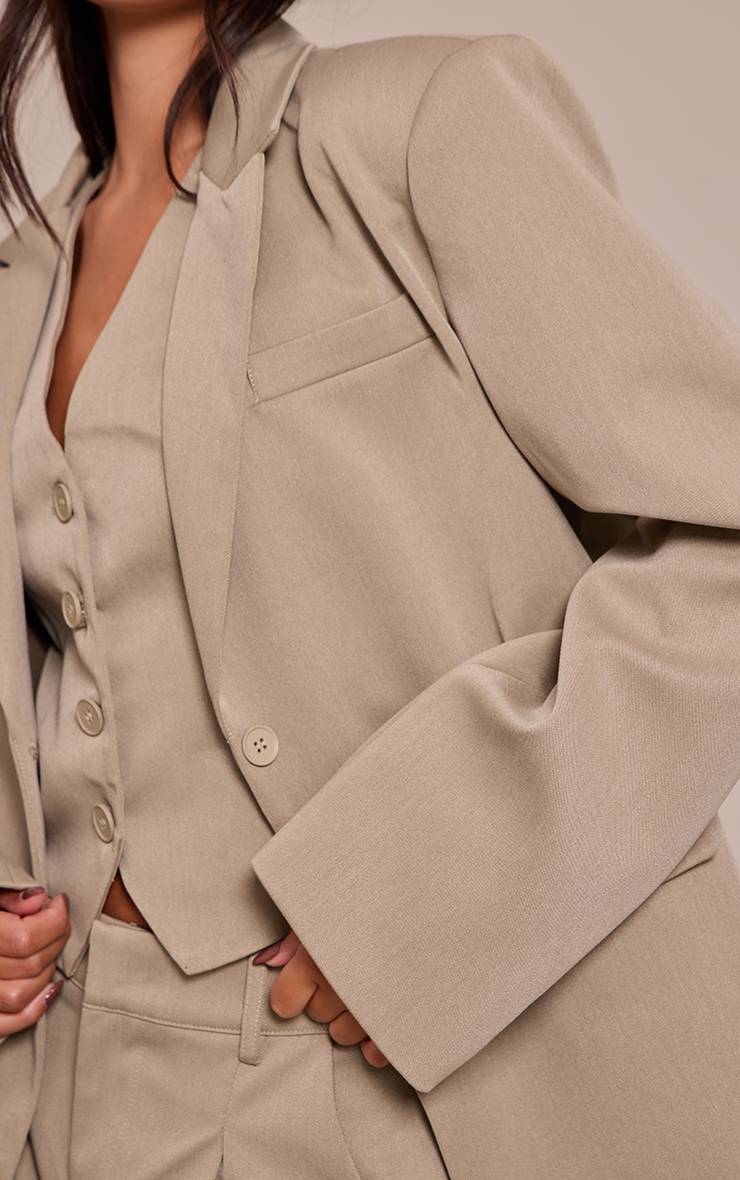 Gris Blazer Dad Oversize Ajusté En Tissu Tissé Coordonné