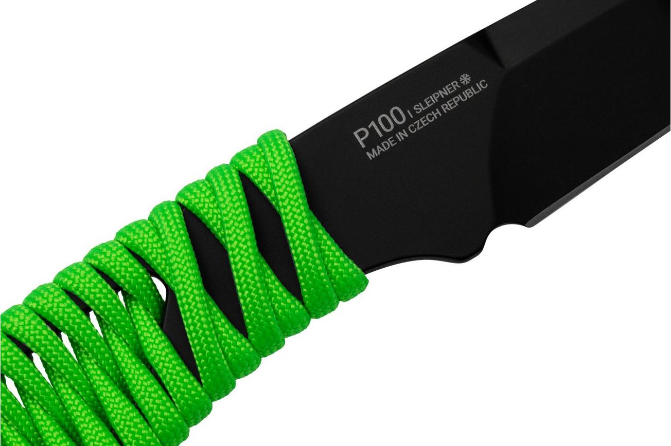 ANV Knives P100 Sleipner Cerakote, Neon Green Paracord, P100-043, Black Kydex Sheath, nekmes
