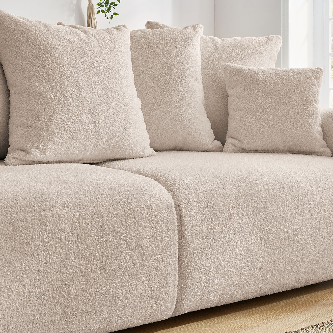 Bobochic Canapé 3 places convertible velours bouclette Envy beige - 245x102x88 cm