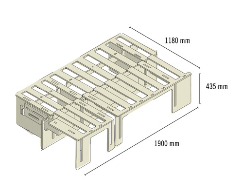 Buildify Campingbox Christoph bedsysteem, lengte-asymmetrisch, voor Ducato/Crafter/Sprinter, 1900x1180x435 mm (LxBxH) (zonder montage- en bevestigingsmateriaal)