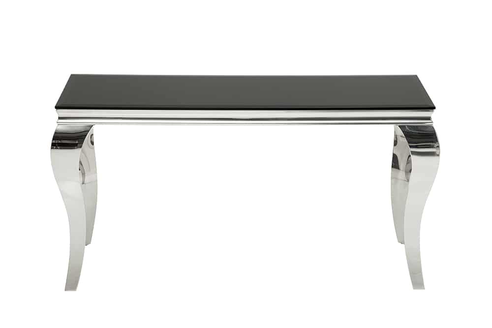Eleganter Konsolentisch MODERN BAROCK 145cm schwarz Opalglas Edelstahlbeine