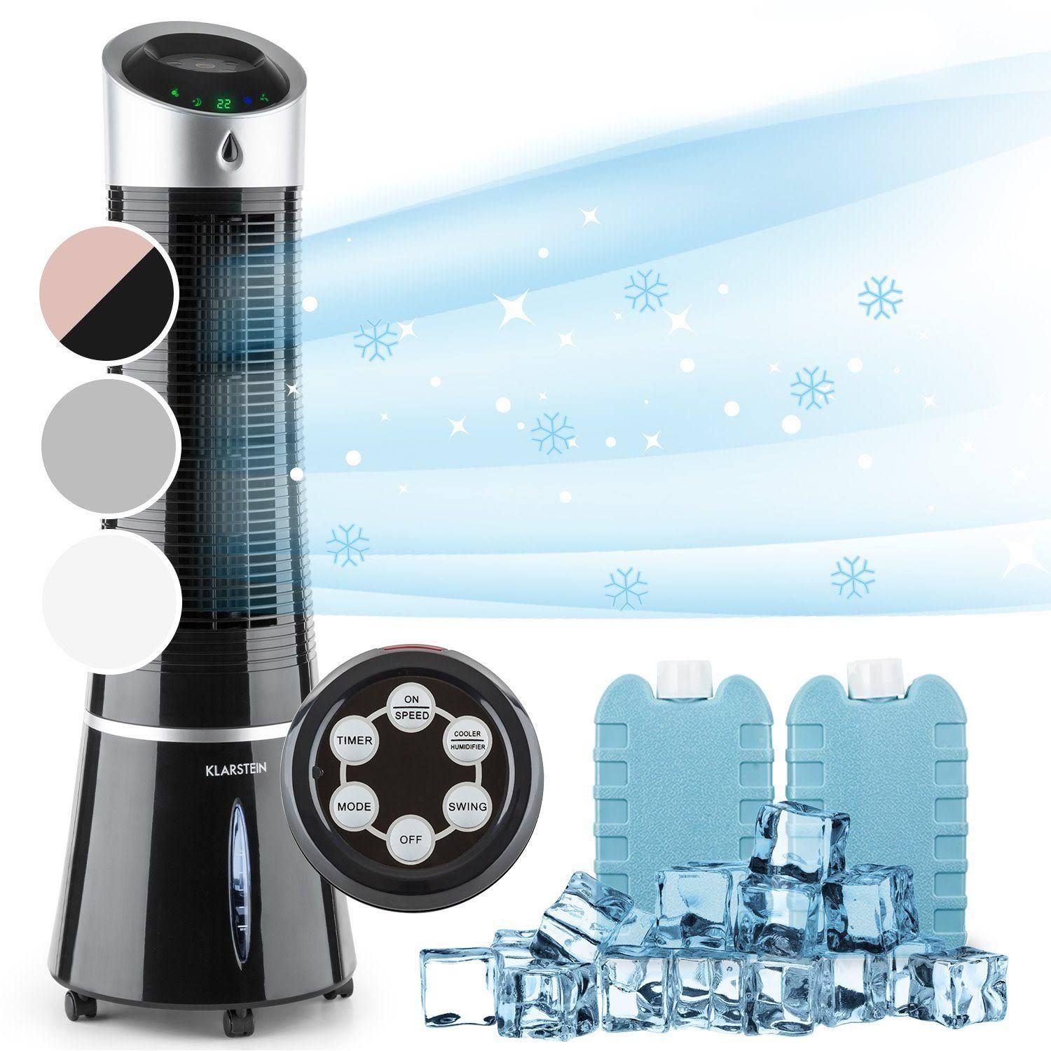 Klarstein Skyscraper Ice 4-in-1 Luftkühler Ventilator 210 m3/h 30 W Oszillation mobil Fernbedienung
