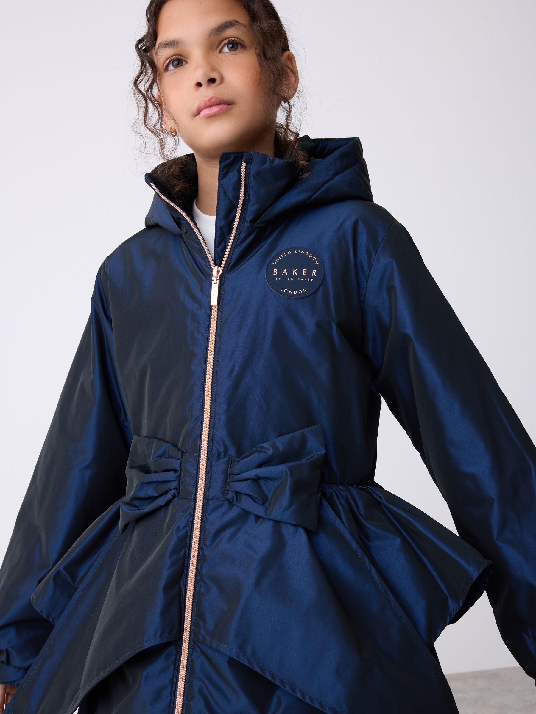 Marineblauw - Baker by Ted Baker - Regenbestendige regenjas met strik en ruches