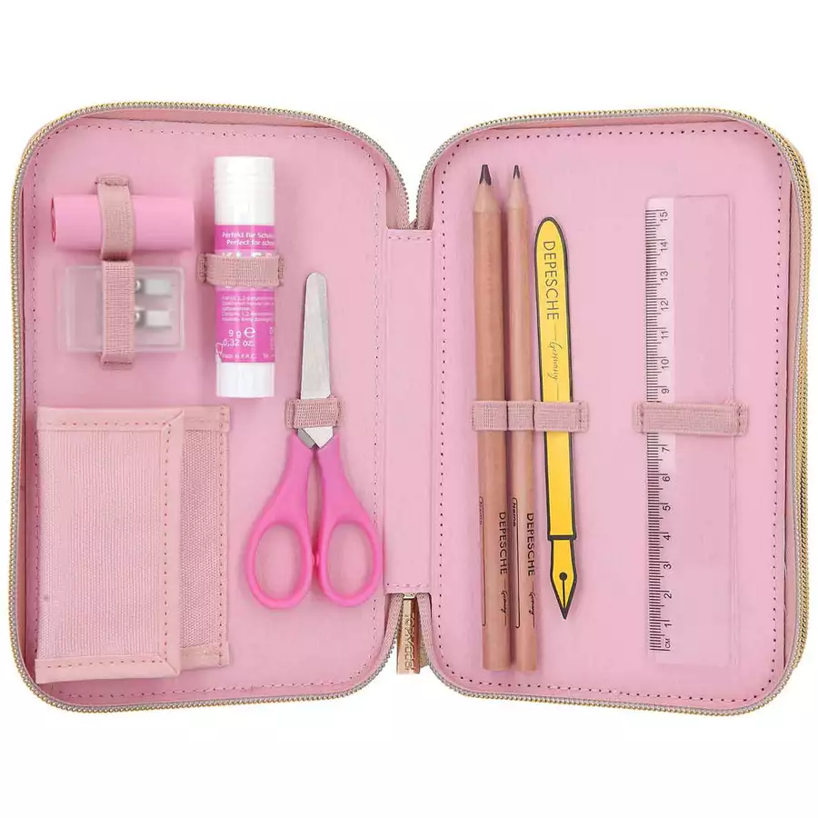 Depesche 3-Fach Federtasche mit Stifte TOPModel 20 x 14,5 cm rosa