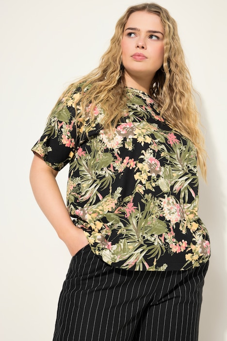 Oversized-Shirt, Tropical-Print, Rundhals, Halbarm