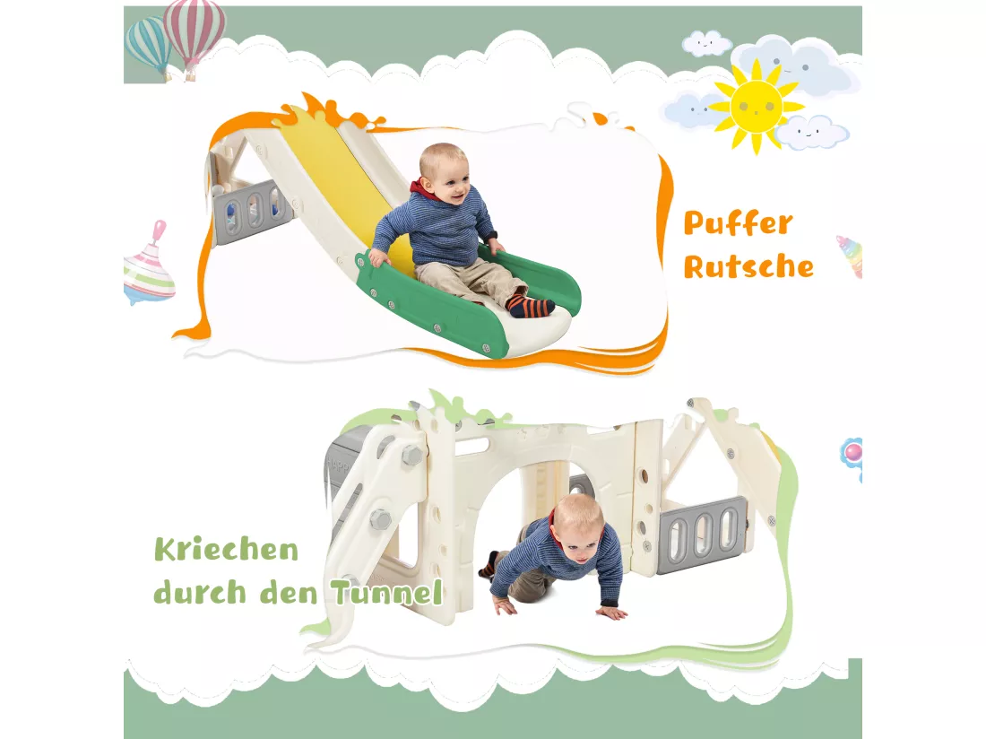 Toboggan pour Enfants,Aire de Jeux intérieure et extérieure- avec panier de basket, toboggan, ,Escalade- Vert