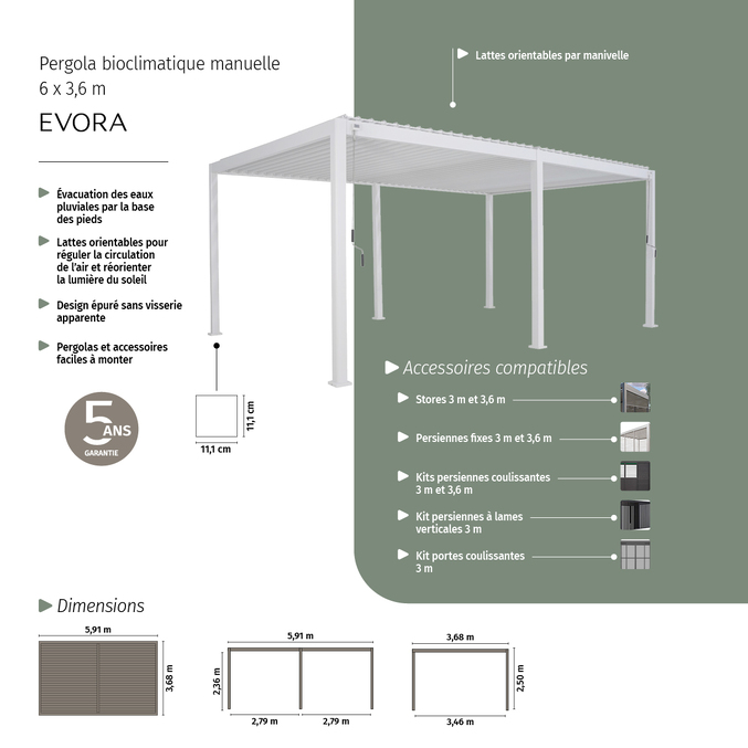 Pergola bioclimatique EVORA Blanc