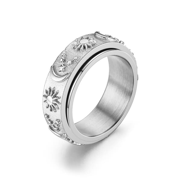 INF Moon and Star antistressring i rustfritt stål Sølv 24 mm