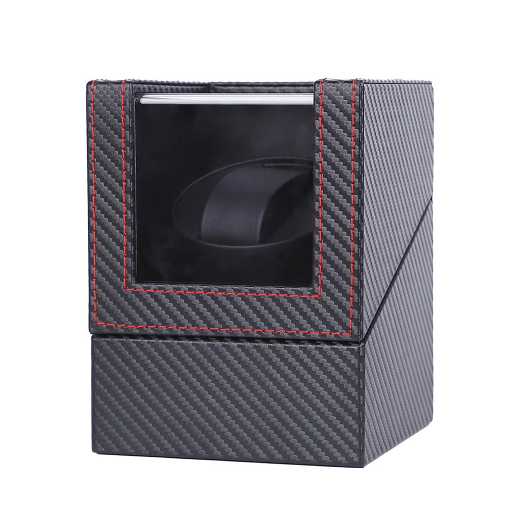 Automatische Leder Uhrenbeweger Box Rotierendes Uhren Gehäuse im Carbon Look - Schwarz