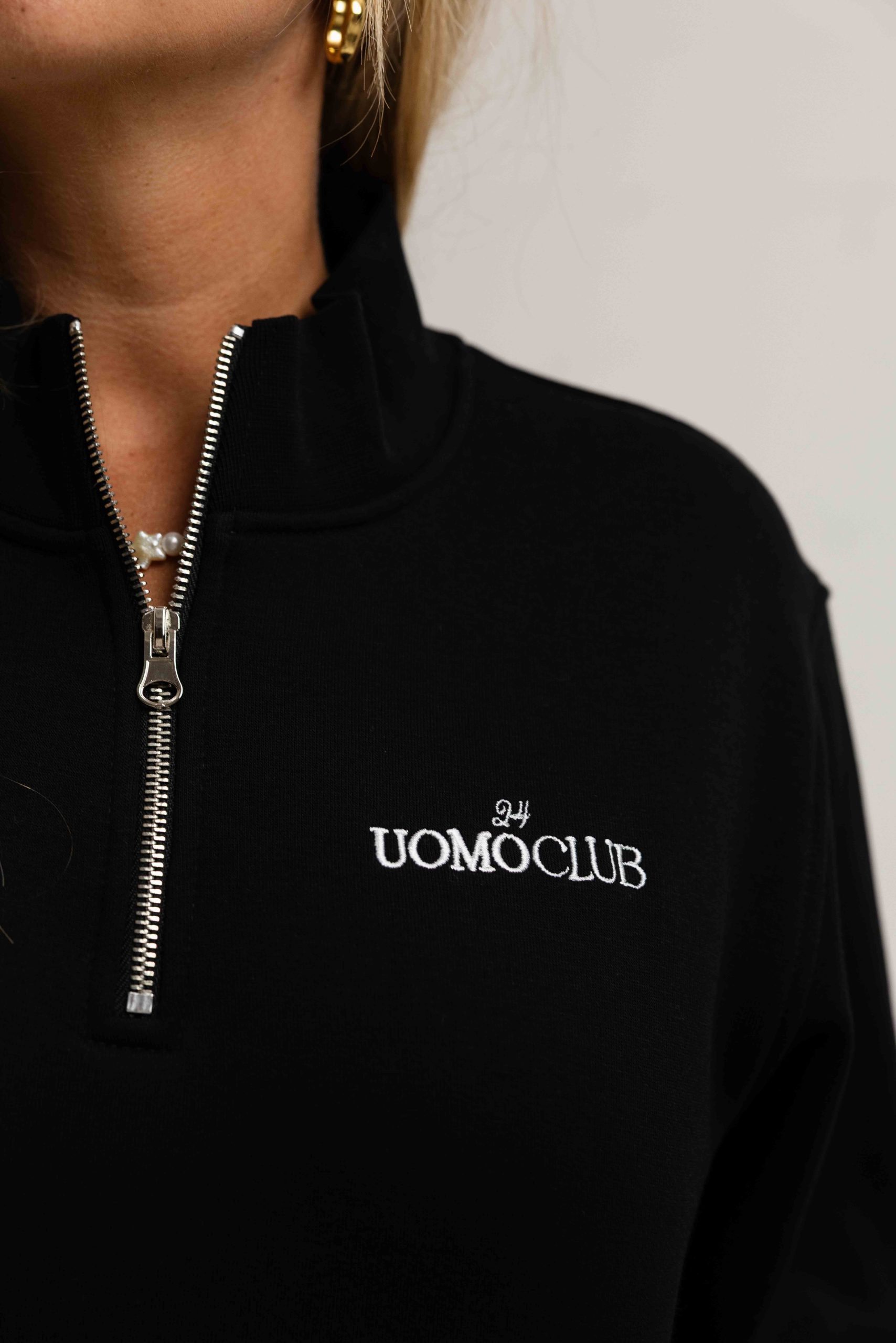 24 Uomo Club Half Zip Sweater Dames Black