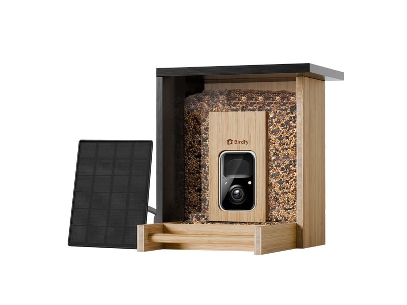 Birdfy Futterspender FSC Bambus Mini Solar Vogelfutterspender mit Kamera und Lifetime AI