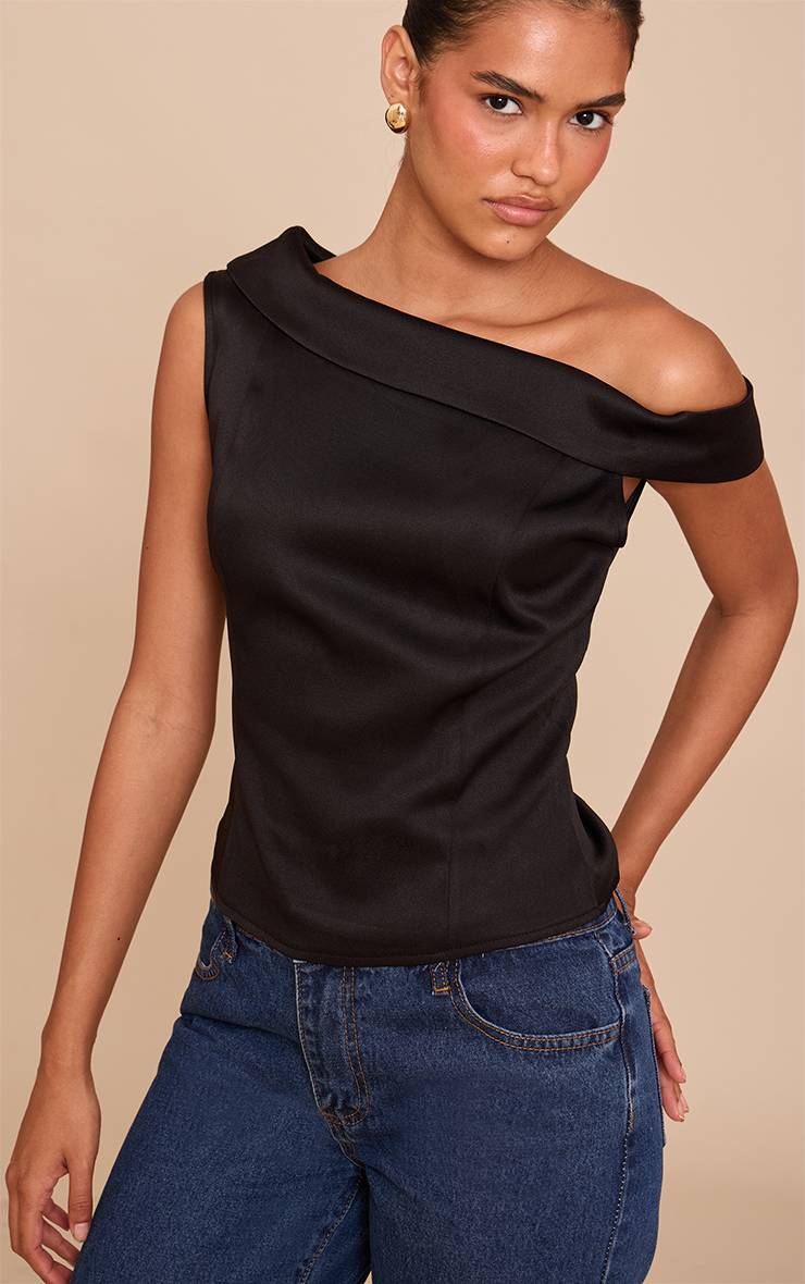 Noir Haut Asymétrique À Détail Plissé