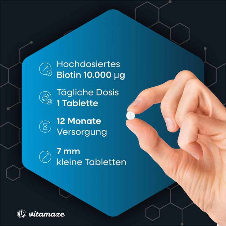 Biotin 10 mg hochdosiert + Zink + Selen Tabletten, 365 St