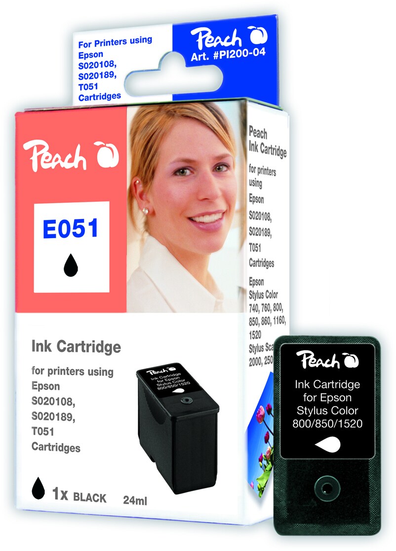 Peach E51 BK Druckerpatrone bk ersetzt Epson T051BK, S020189, C13T05114210 für z.B. Epson Machjet 600 C, Epson Machjet 930 C, Epson MJ 600 C
