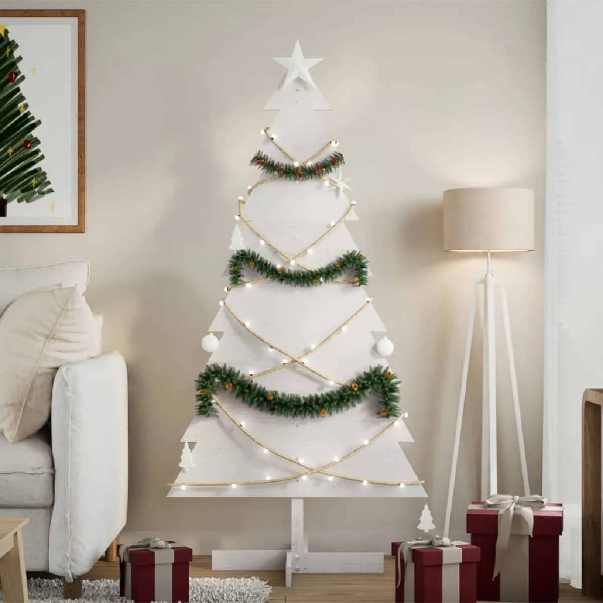 vidaXL Arbre de Noël en bois 150 cm - Blanc