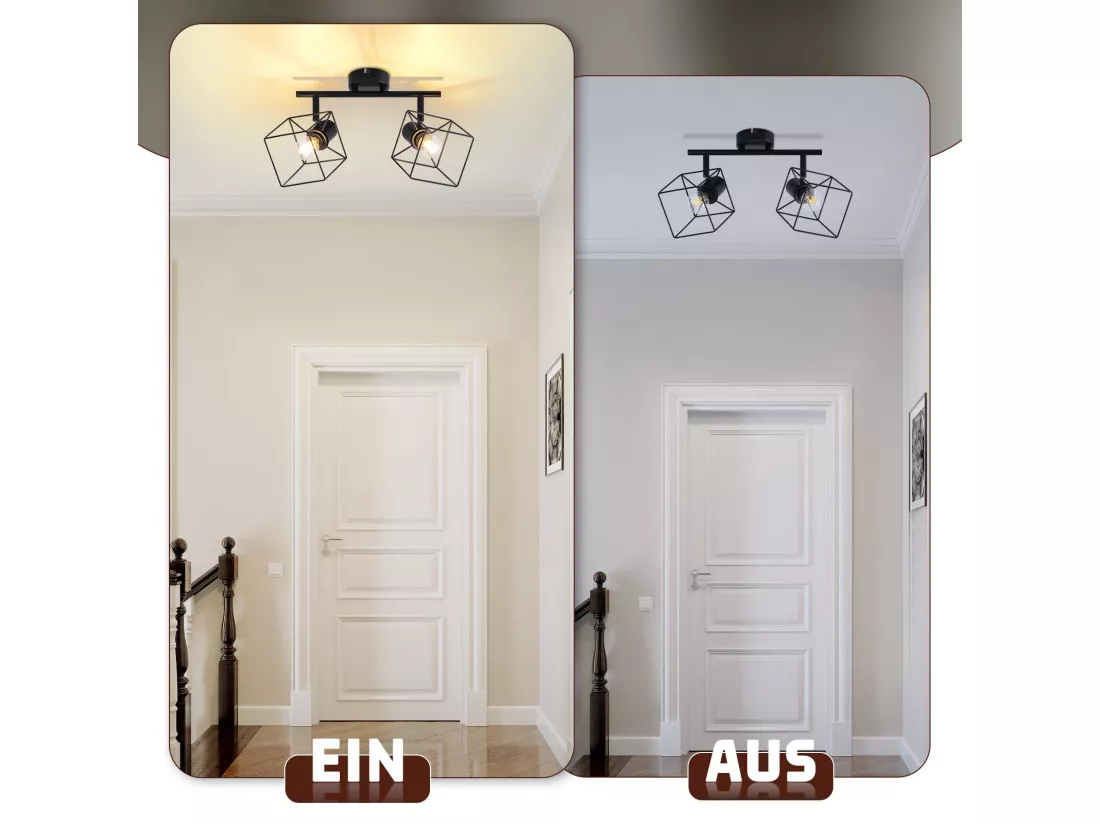 NETTLIFE Spot de plafond noir E14 plafonnier orientable à 350° vintage métal orientable sans ampoule chambre