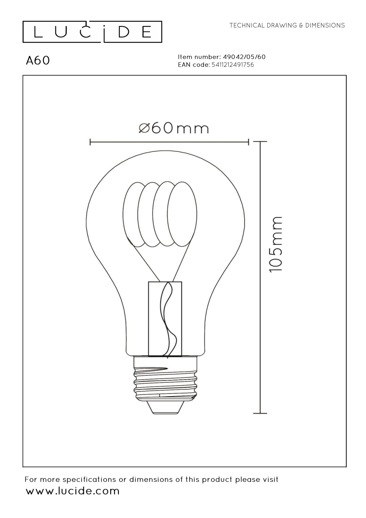 A60 LED lichtbron E27 5W 2700K transparant dimbaar