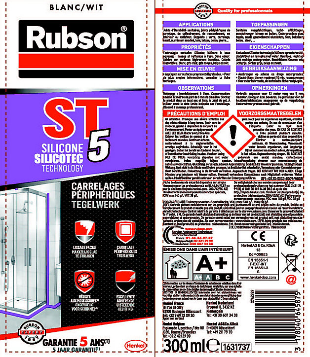 Mastic Rubson ST5 Sanitaire Multi-Usages blanc cartouche 300ml