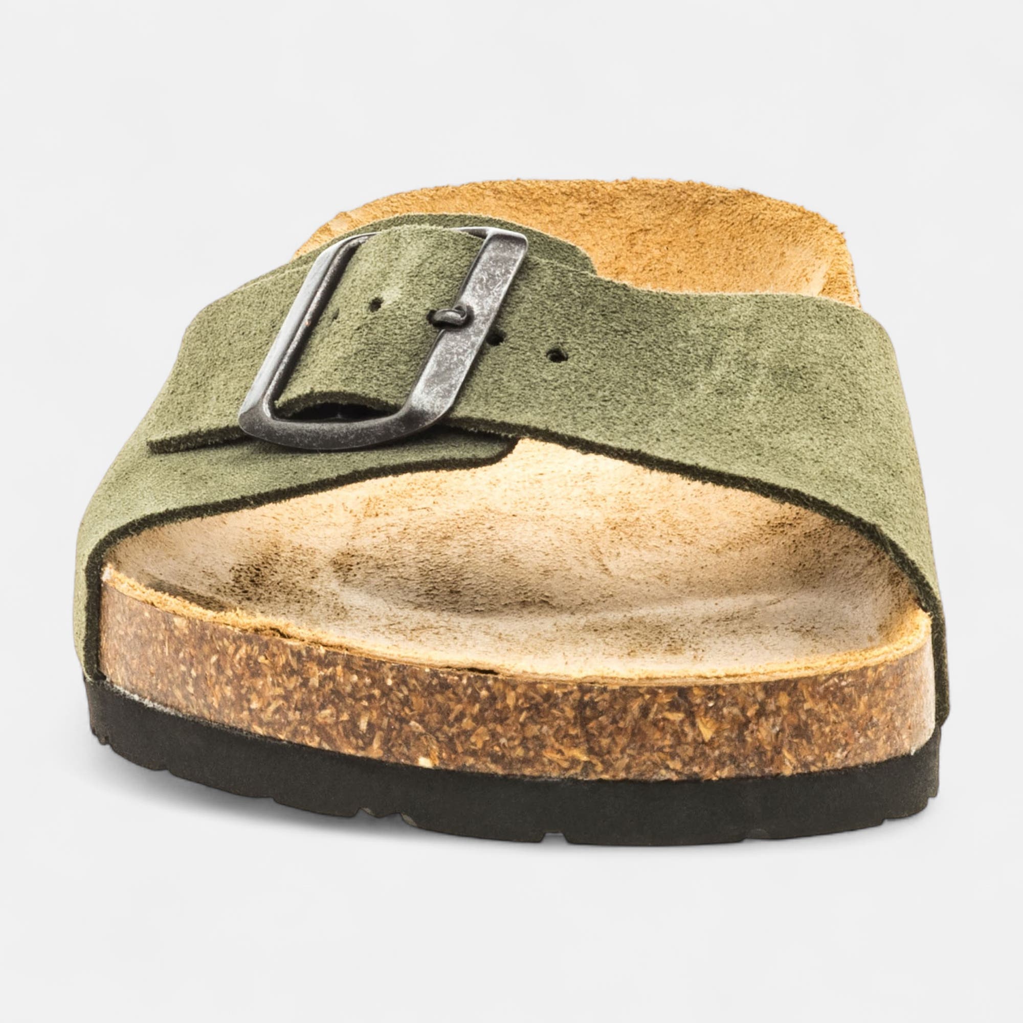 Mules semelle liège Homme en cuir kaki
