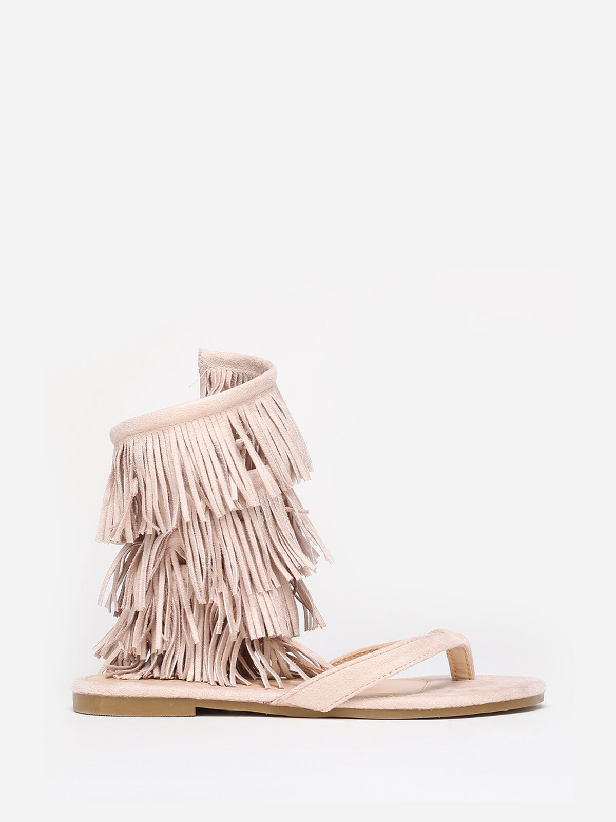 Nu-pieds en suédine avec franges- Beige