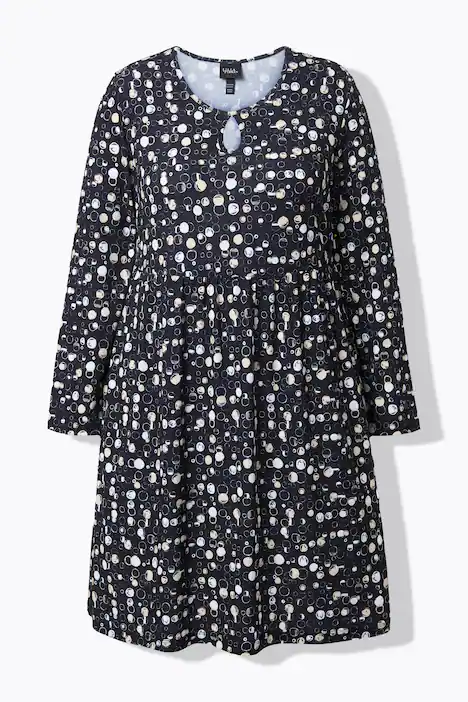 Jerseykleid, Punkte, A-Linie, Rundhals, Langarm, schwarz