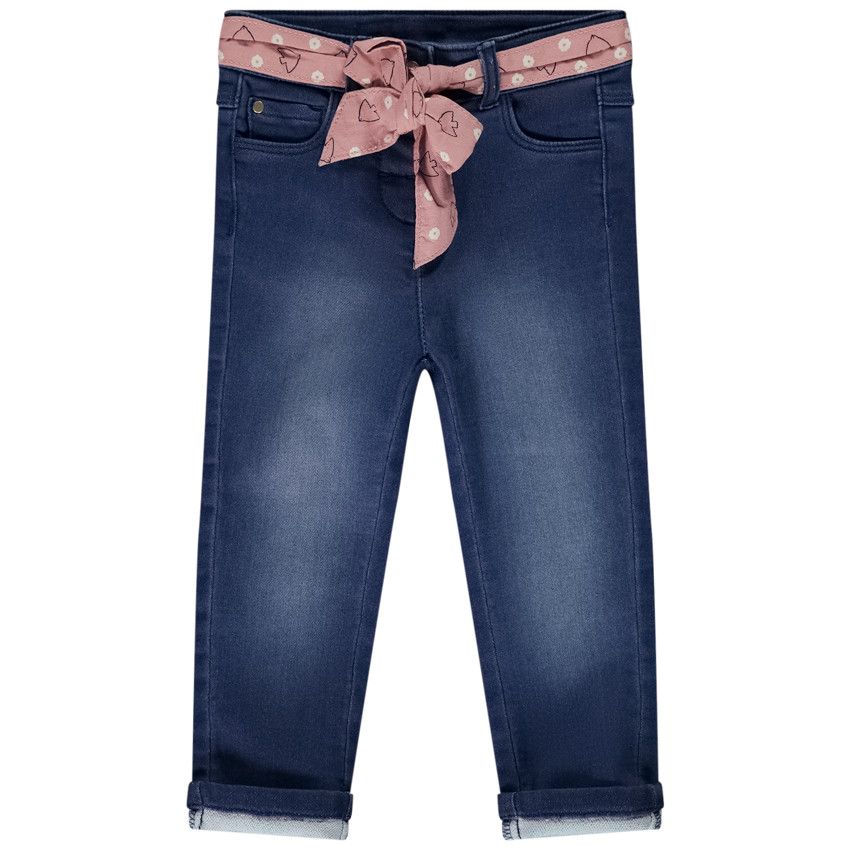 Jean droit avec ceinture à nouer pour bébé fille - Bleu moyen