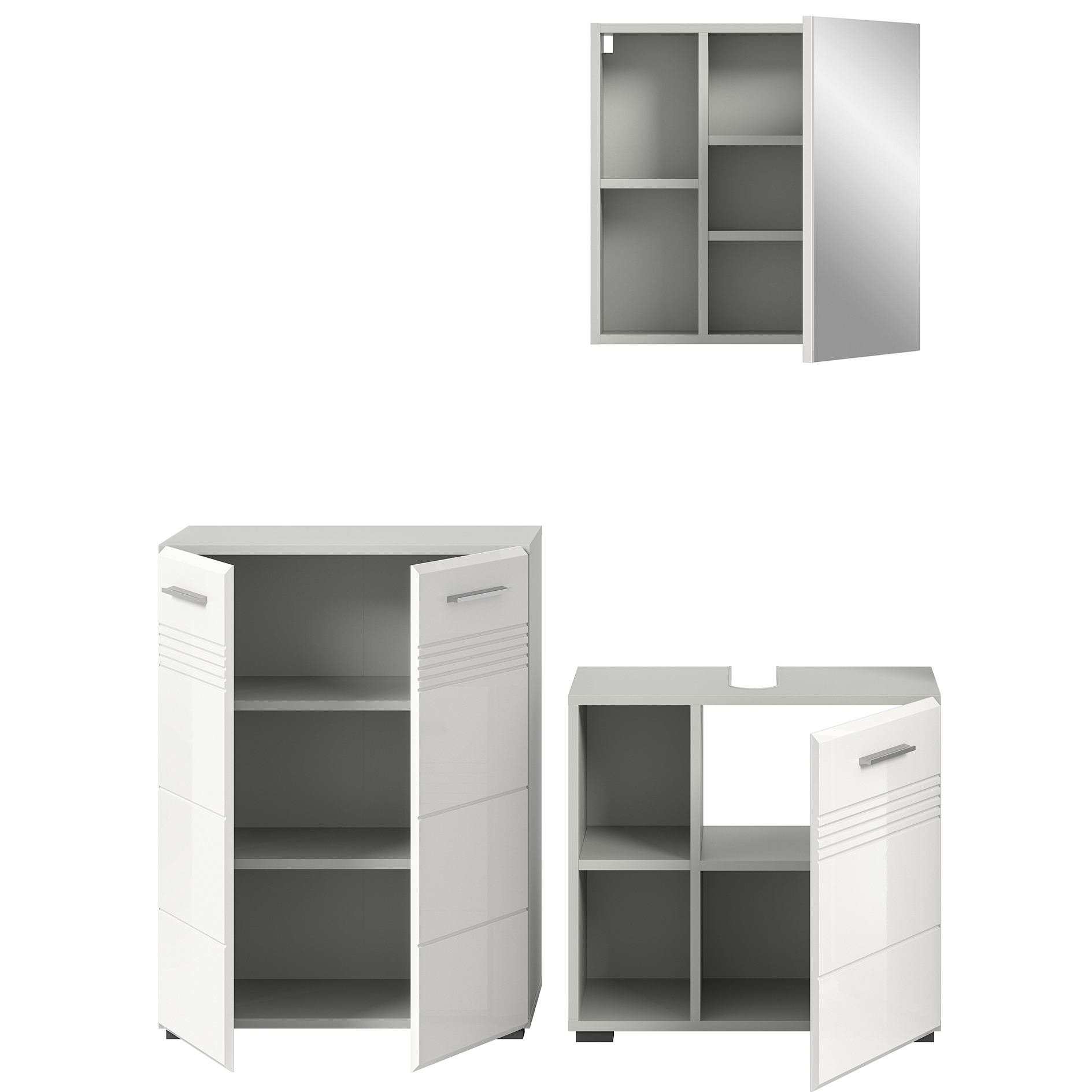 3-teiliges Badmöbel-Set COPA - weiß Hochglanz - hellgrau - 135 cm