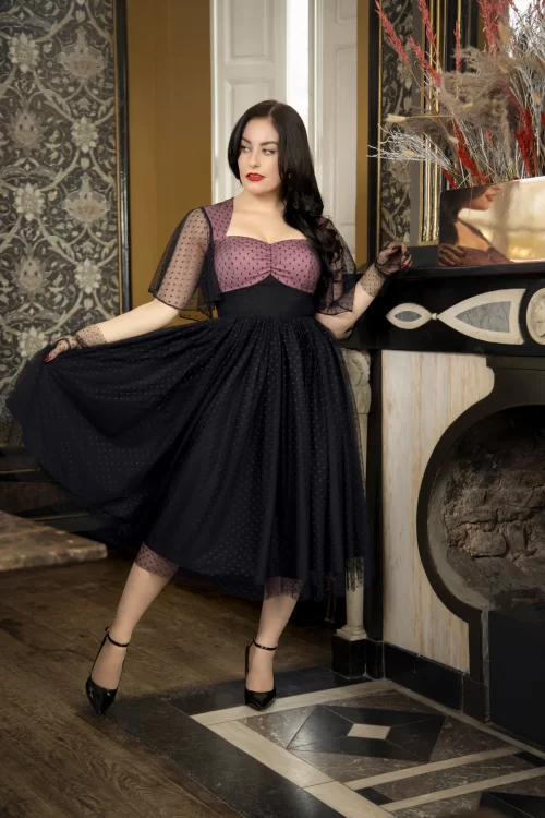 Topvintage Boutique Collection Topvintage exclusive ~ Holly swing jurk in roze en zwart