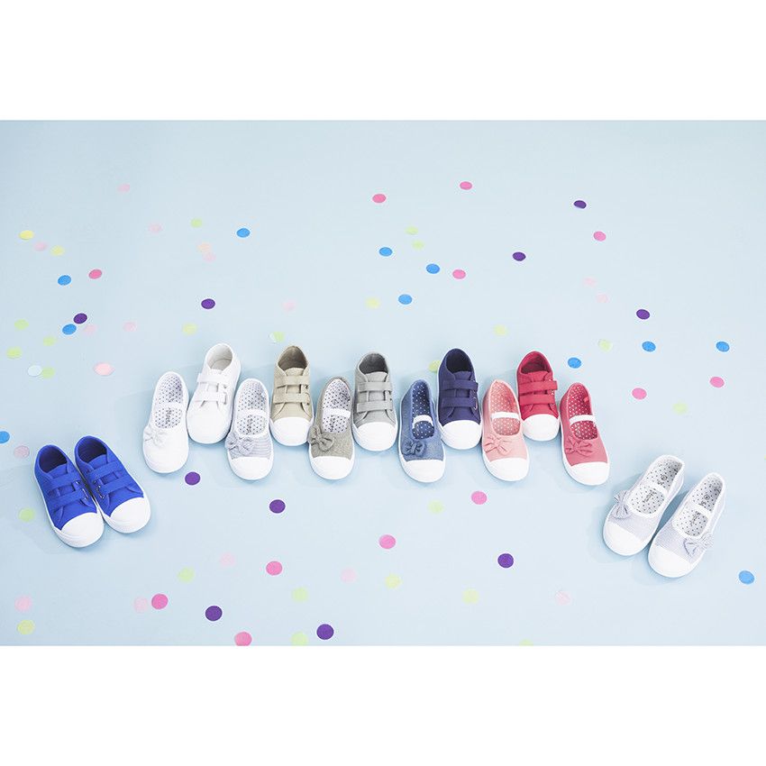 Babies en toile à noeud et doublure à pois du 24 au 35 - Fuchsia