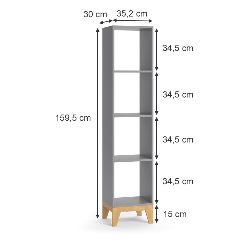 VitaliSpa Kinderregal Hochregal Würfelregal Malia Grau Eiche modern 35x160 cm Kinderzimmer Regal Kindermöbel Ablage Fach Spielzeugaufbewahrung Spielzeugablage Kinderkleidung