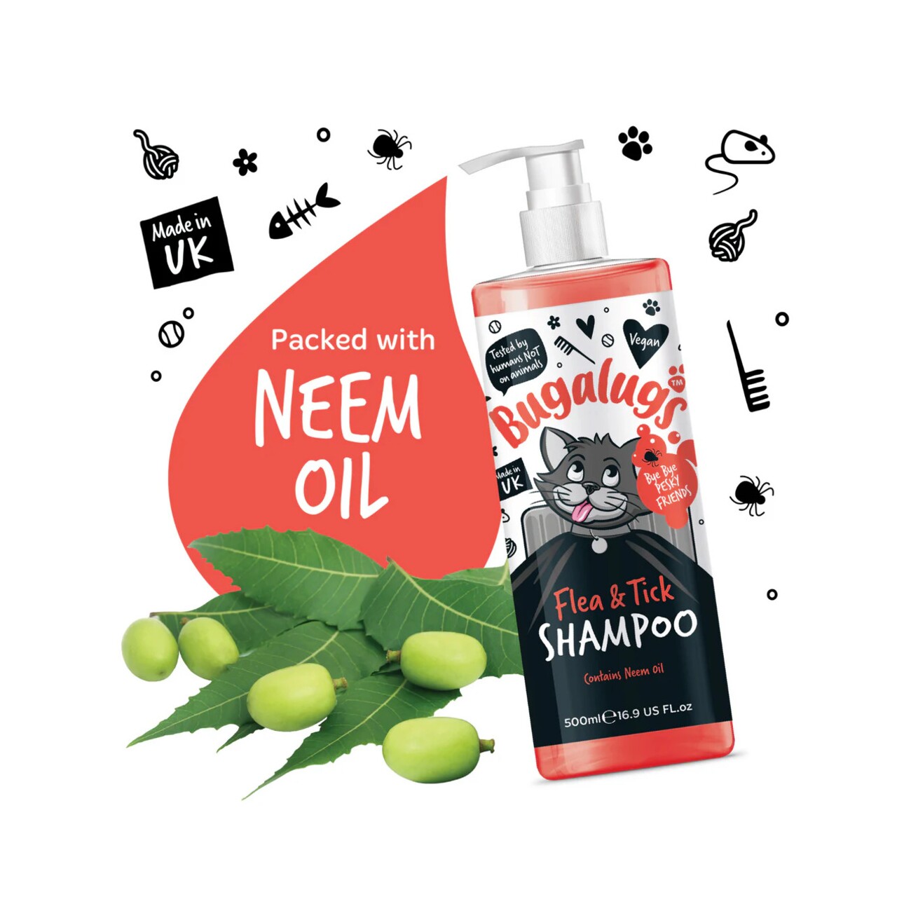 Bugalugs Floh- & Zeckenshampoo für Katzen – Sanfte Reinigung mit Zitronenduft