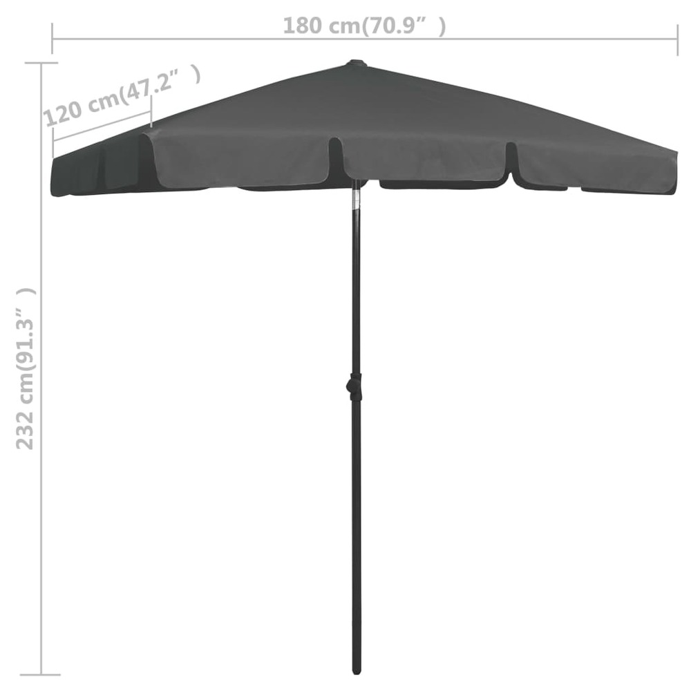 Parasol de plage 180 x 120 cm anthracite
