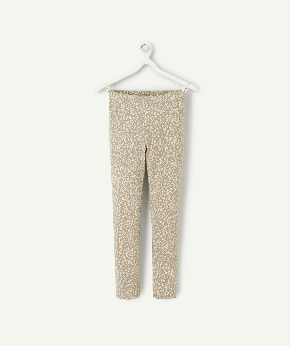 LEGGING FILLE EN COTON BIOLOGIQUE VERT IMPRIMÉ FLEURI BLANC