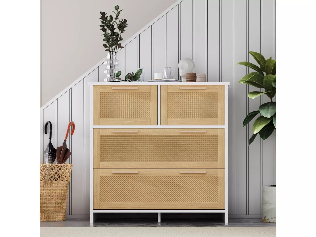 Meuble en rotin de haute qualité à 4 tiroirs, meuble de rangement, dimensions : L80/H80/D38cm