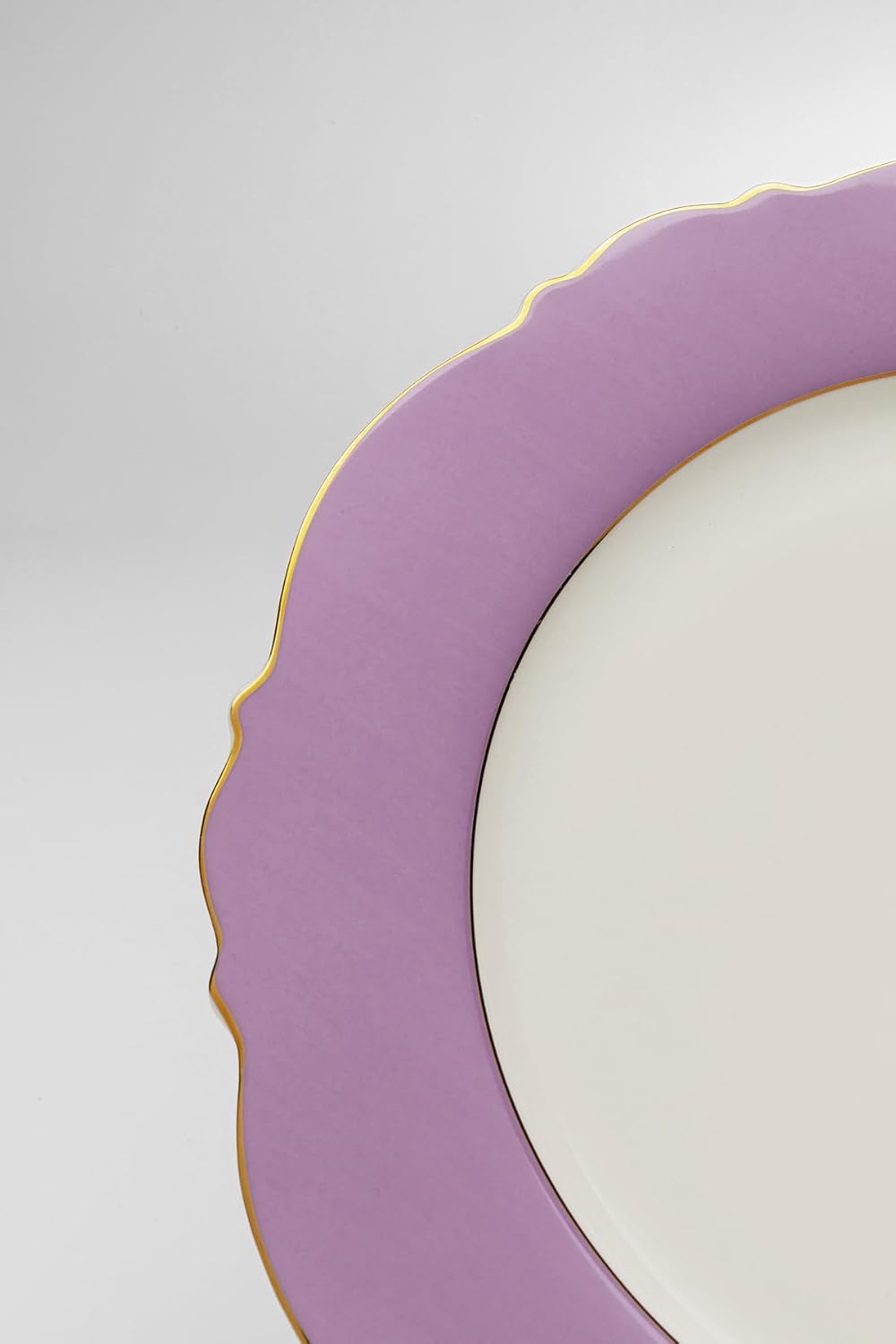 Kare Design Teller Harlequin, Geschirr-Set, 6-teilig, Lila, 27cm Durchmesser, Handgearbeitet, Essteller-Set aus Porzellan mit Goldrand