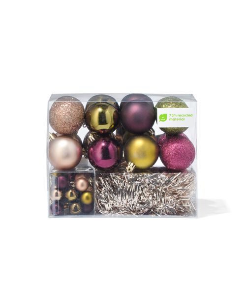 kit de décoration en plastique recyclé pour sapin de noël - 54 éléments