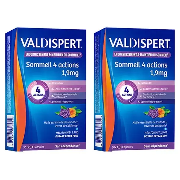 Valdispert Sommeil 4 Actions 1,9mg Mélatonine Lot de 2 x 30 gélules