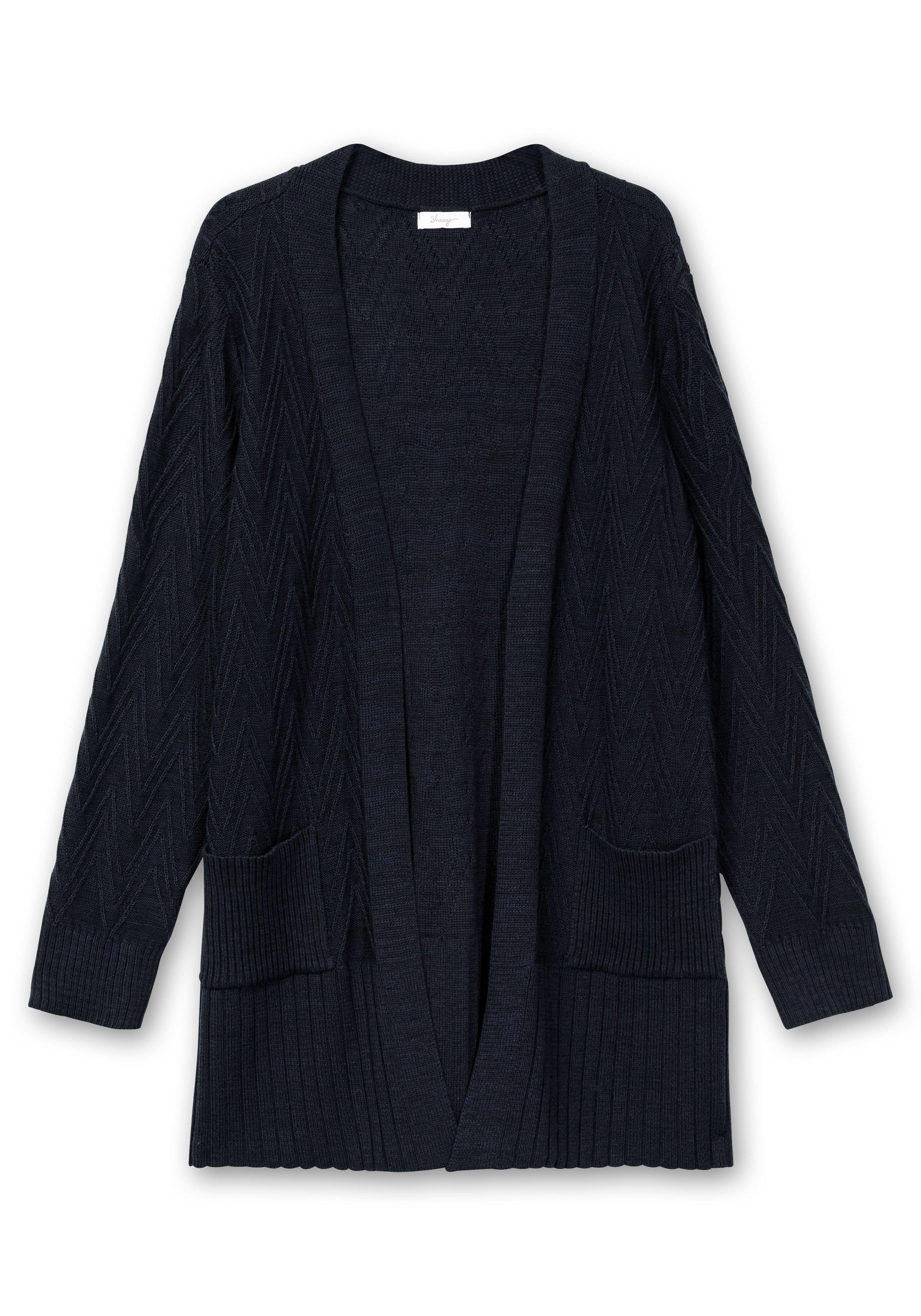 Lange Strickjacke mit Zickzack-Ajourmuster