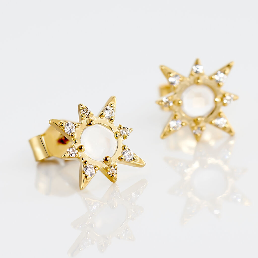 Boucles D'oreilles Puces Terry Or Jaune Calcedoine Et Oxyde