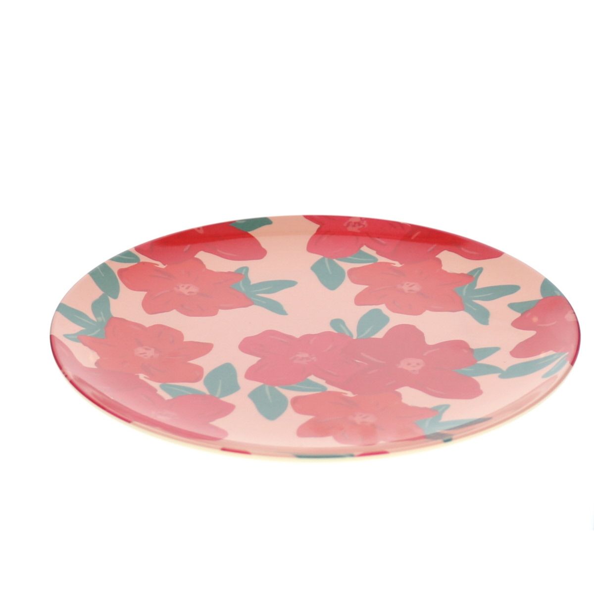 Assiette à fleurs rouge en mélamine Pause goûter