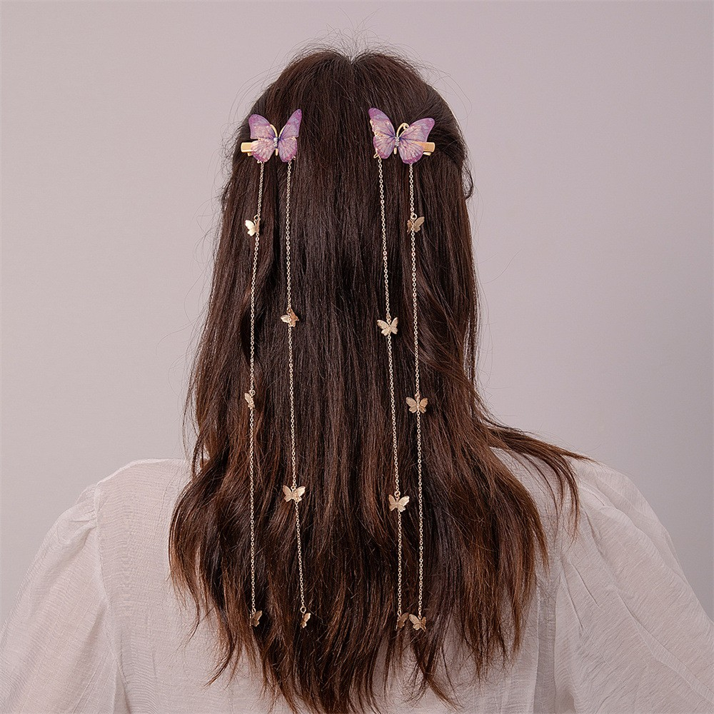 (2er Set) Haarspange Schmetterling Haarklammer Haarschmuck Accessoire mit Anhänger - Rosa / Gold