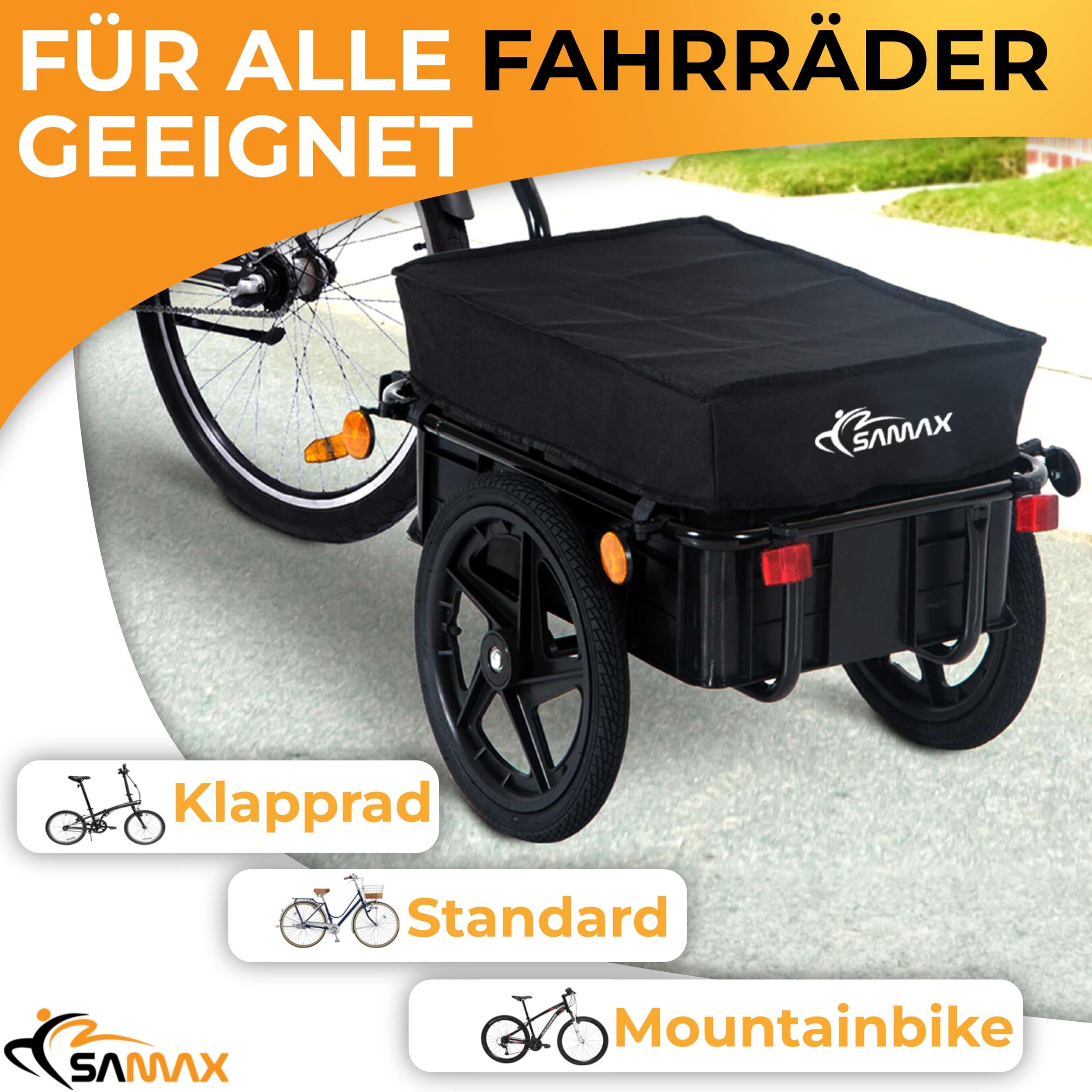 SAMAX Lastenanhänger / Fahrradanhänger für 60 Kg / 70 Liter in Schwarz