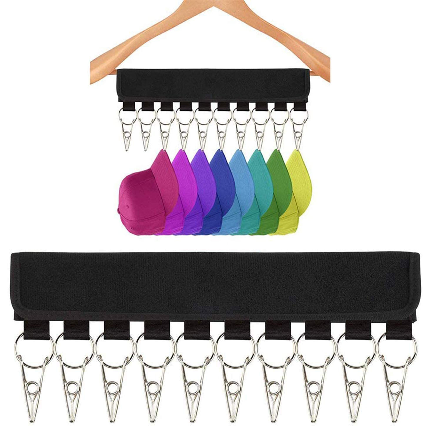 10in1 Multifunktions Kleiderhaken Hut / Socken Organizer Kappen Aufhänger - Schwarz
