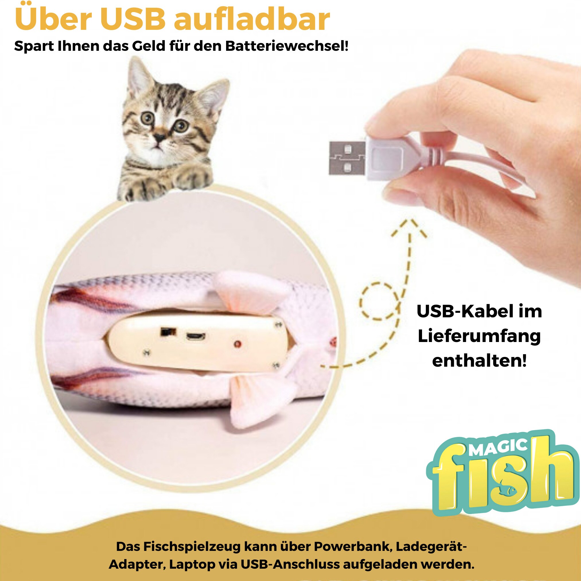 Best Direct® Katzenspielzeug zappelnder Fisch mit Katzenminze Magic Fish