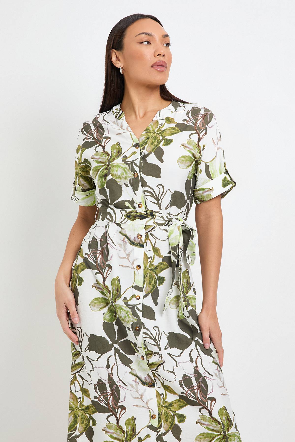 Wallis Robe Midi Estivale À Fleurs Avec Manches Retroussables