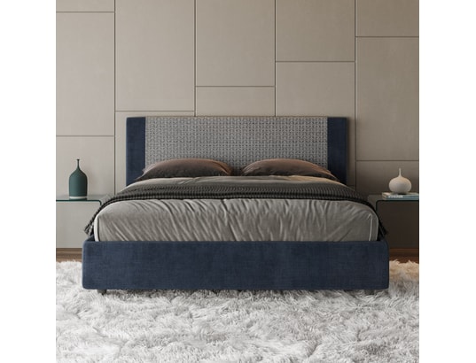 ITYHOME - Lit coffre rosal 160x200 tissu labirinto 9 bleu