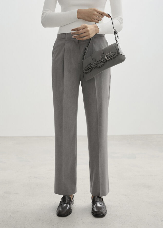 MANGO Pleated straight trousers Lt pastel grey
