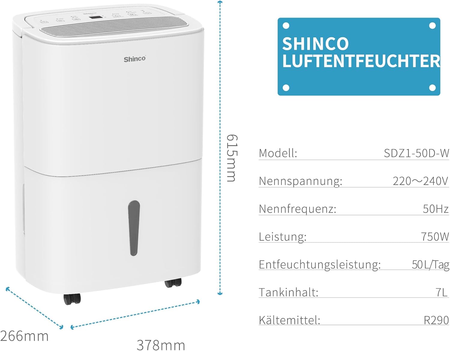 SHINCO 50L Wifi elektrisch Luftentfeuchter mit APP&Pump,165m³/55m²,Entfeuchter mit 7L Wassertank,Aktivkohlefilter,Energieeinsparung,Automatischer Neustart,Timer,Ablaufschlauch,Wäschetrocknerfunktion