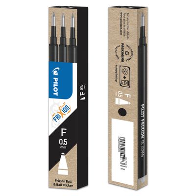 Pilot Frixion Point - 3 Recharges pour rollers effaçables - 0,5 mm - noir