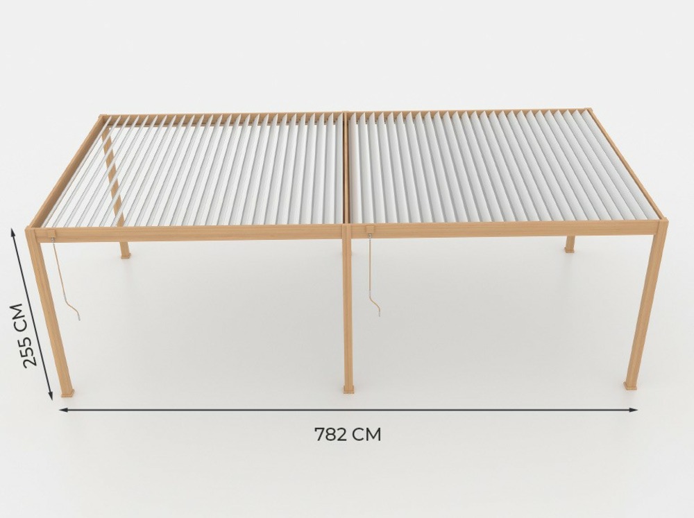 Pergola bioclimatique 4x8m autoportee eclipse 32 - effet bois - 50 lames orientables 120° - structure en aluminium
